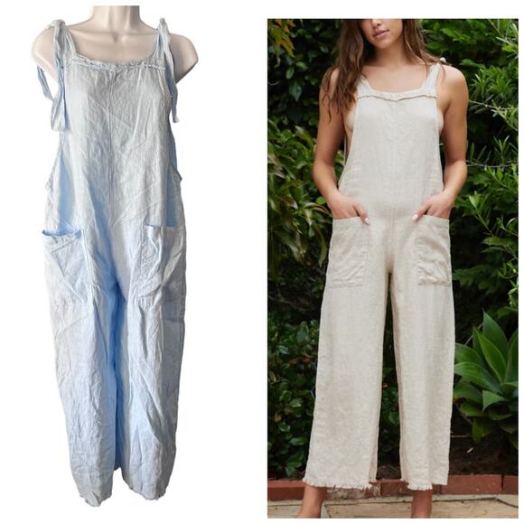 9seed latigo linen overalls cielo blue size medium, nwt - Picture 1 of 10